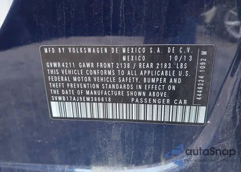 2014 Volkswagen Jetta 1.8T Se from USA, damaged, VIN 3VWB17AJ9EM386618